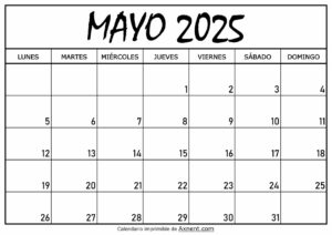 Calendario Mayo 2025 Para Imprimir