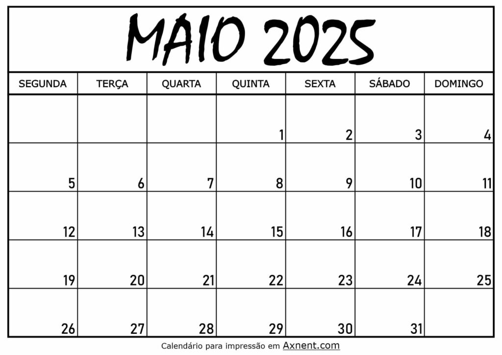 Calendário Mensal Maio 2025