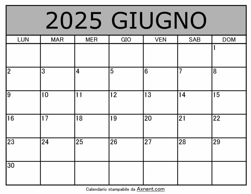 Calendario Mensile di Giugno 2025