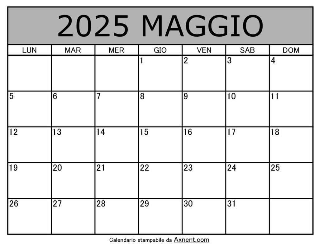 Calendario Mensile di Maggio 2025