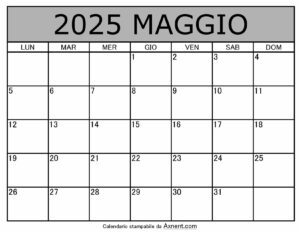 Calendario Mensile di Maggio 2025