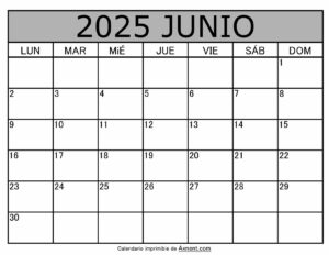 Calendario Mensual Junio 2025