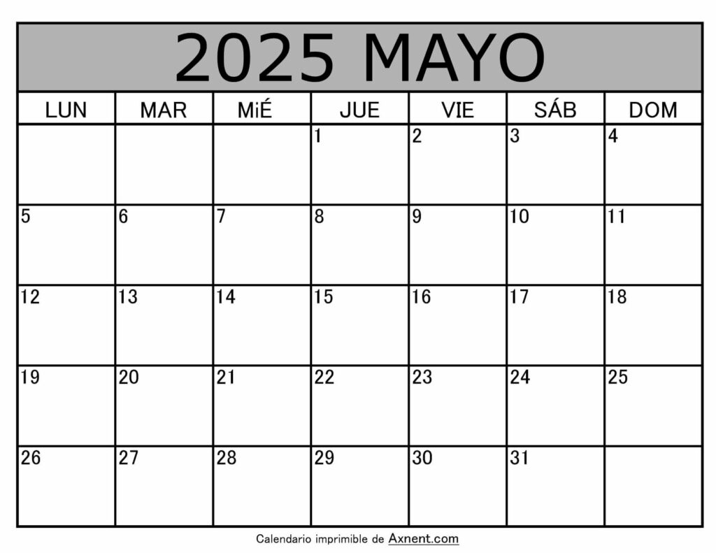 Calendario Mensual Mayo 2025