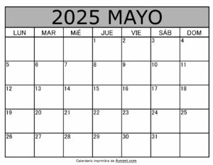 Calendario Mensual Mayo 2025