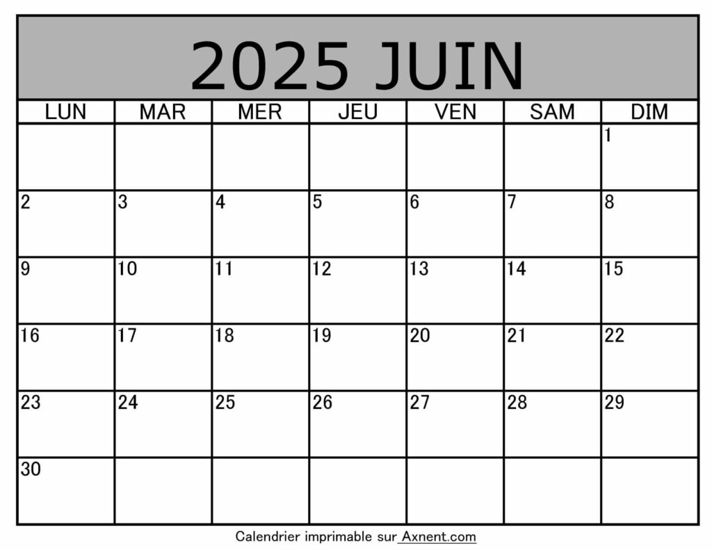 Calendrier À Imprimer Juin 2025