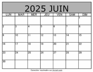 Calendrier À Imprimer Juin 2025