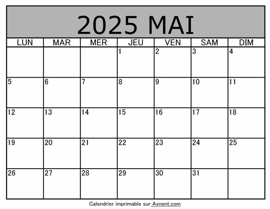 Calendrier À Imprimer Mai 2025