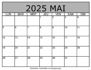 Calendrier À Imprimer Mai 2025