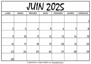 Calendrier Juin 2025 À Imprimer