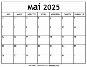 Calendrier Mai 2025