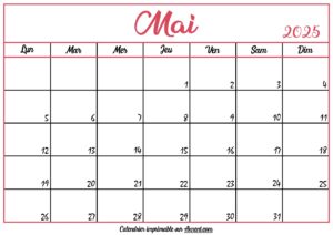 Calendrier Vierge Mai 2025