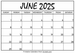 June 2025 Calendar Printable