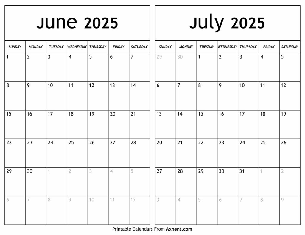 June July 2025 Calendar