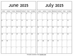 June July 2025 Calendar