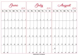 June July August 2025 Calendar