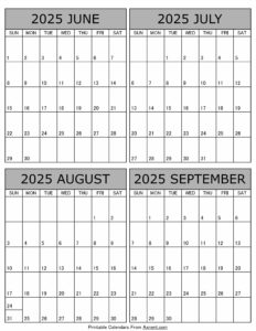 June July August September 2025 Calendar