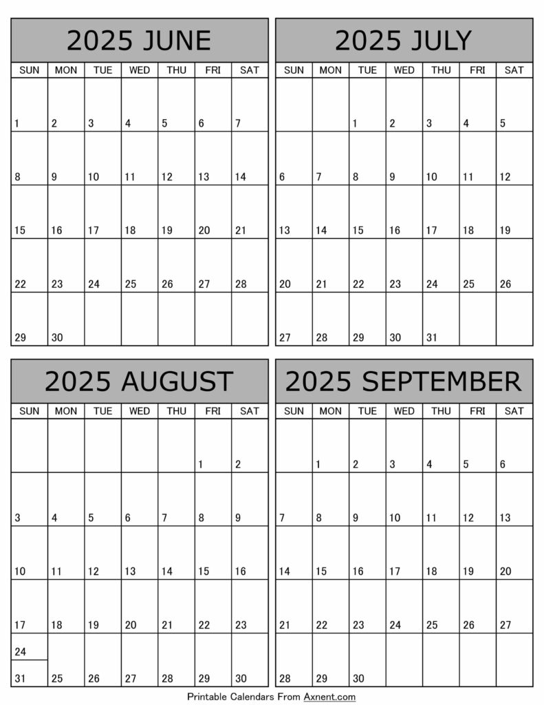 June July August September 2025 Calendar