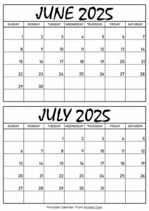 June and July 2025 Calendar