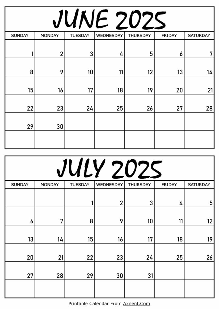 June and July 2025 Calendar