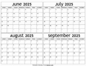 June to September 2025 Calendar