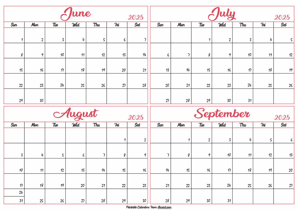 June to September Calendar 2025