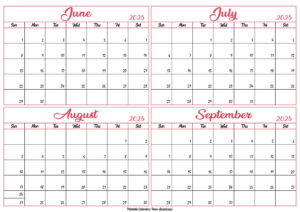 June to September Calendar 2025