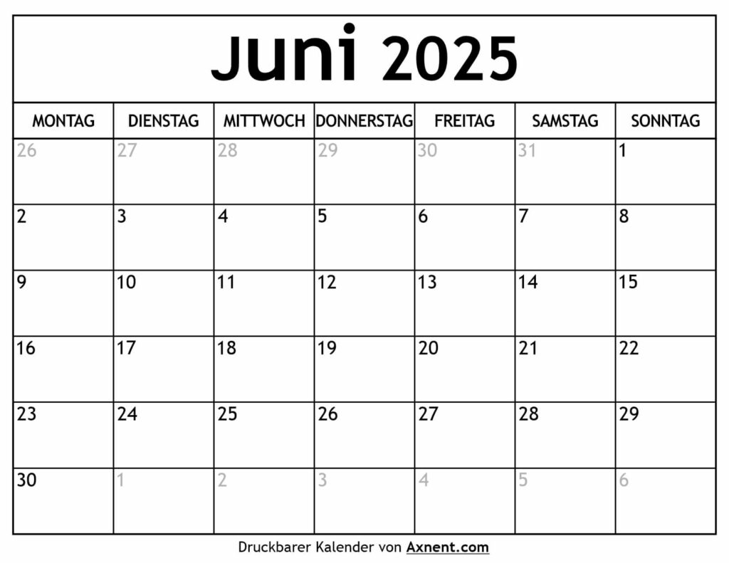 Kalender Juni 2025