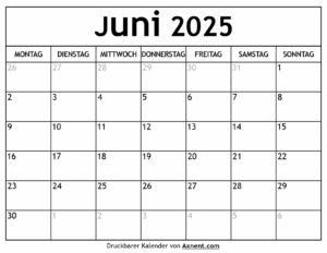 Kalender Juni 2025