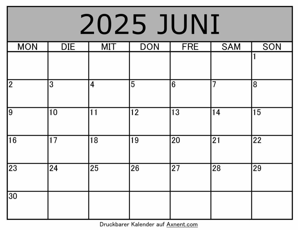 Kalender Juni 2025 zum Ausdrucken