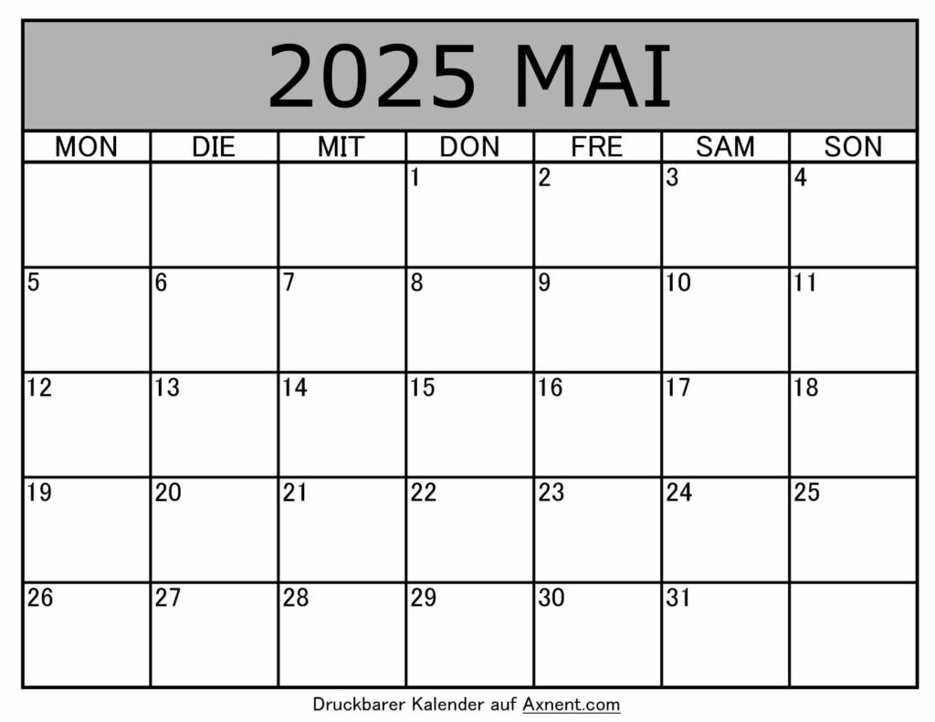 Kalender Mai 2025 zum Ausdrucken