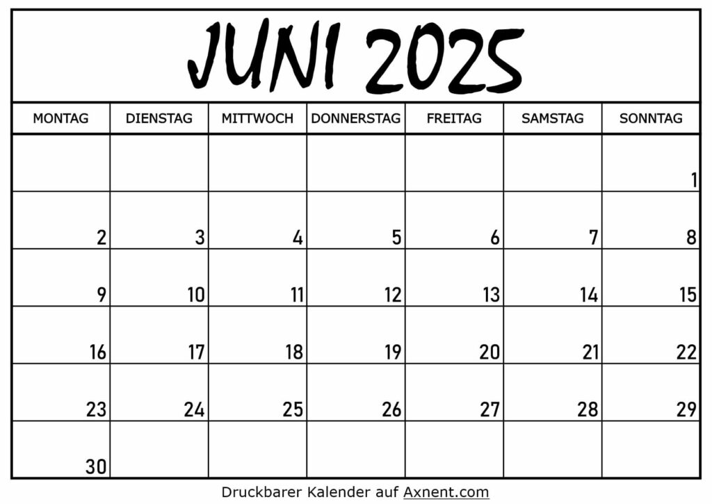 Kalender für Juni 2025