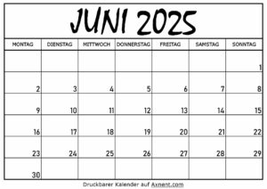 Kalender für Juni 2025