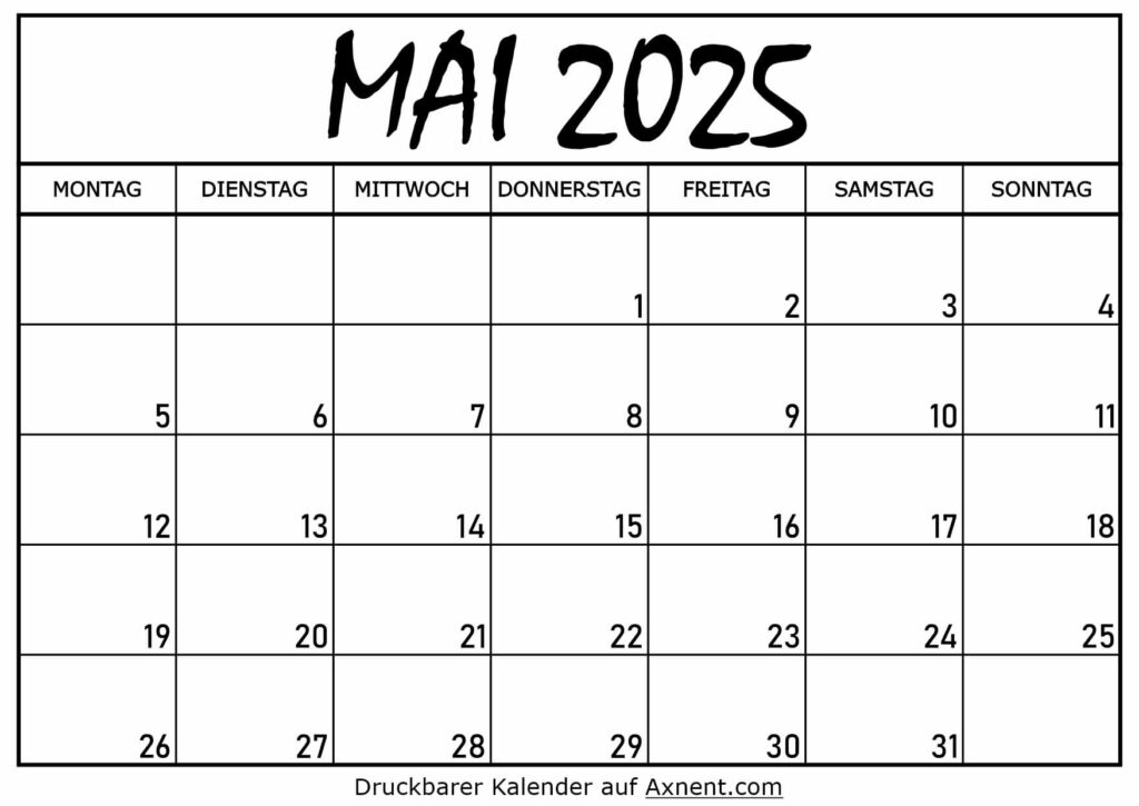 Kalender für Mai 2025