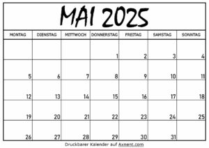 Kalender für Mai 2025