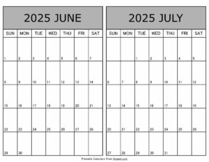 Printable June July 2025 Calendar