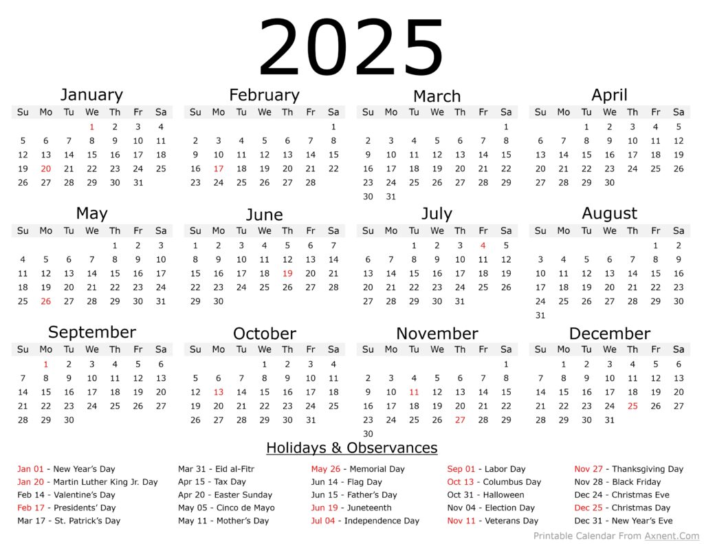 2025 Calendar