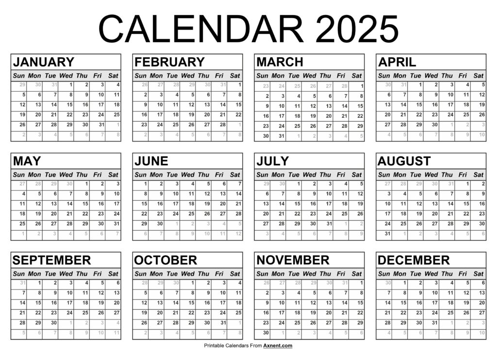 2025 Yearly Calendar