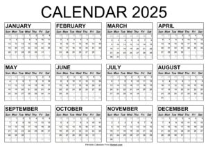 2025 Yearly Calendar