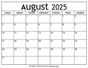 August 2025 Calendar