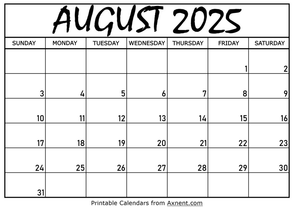 August 2025 Calendar Printable