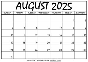 August 2025 Calendar Printable