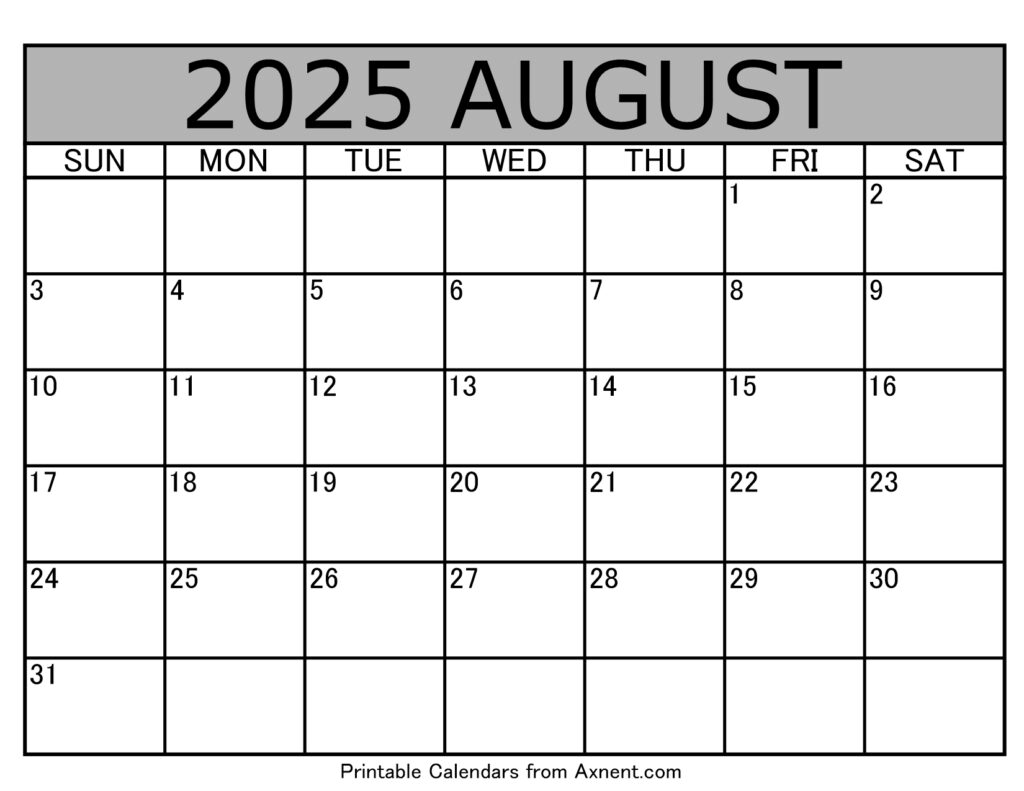 August 2025 Calendar Template