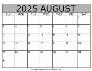 August 2025 Calendar Template