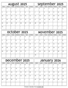 August 2025 to January 2026 Calendar