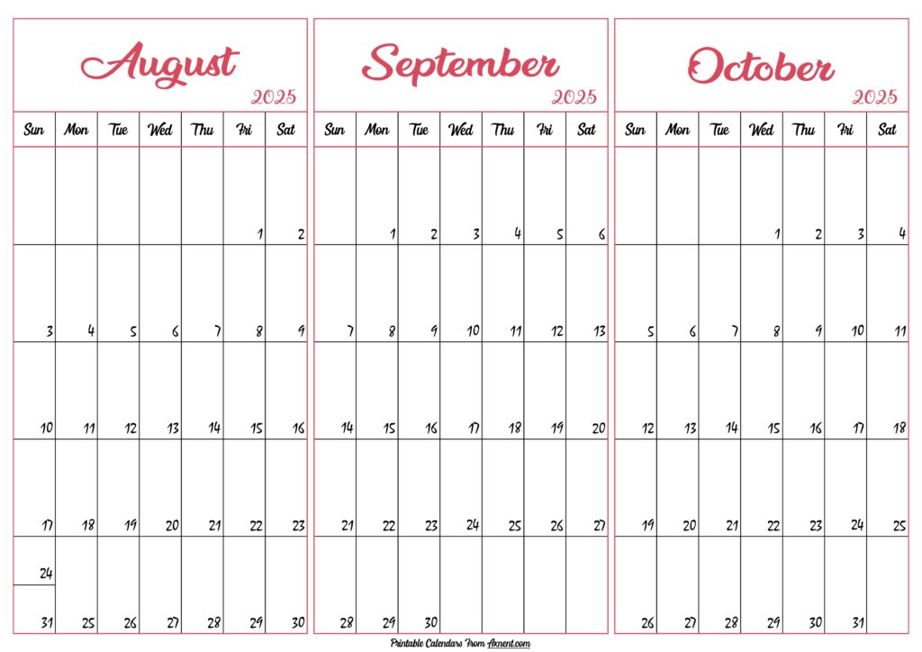 August September October 2025 Calendar