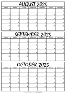 August September and October Calendar 2025