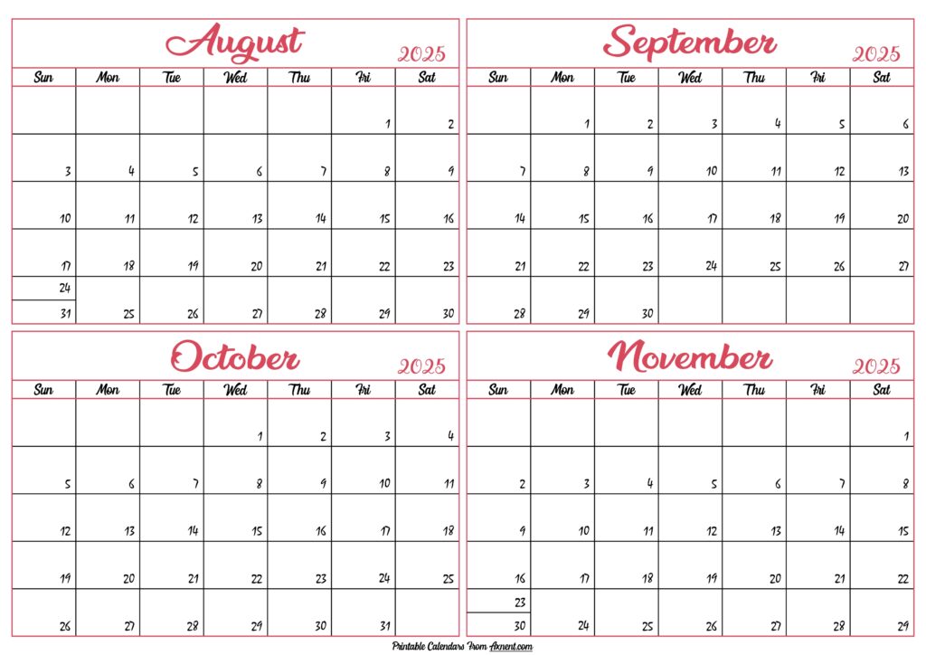 August to November Calendar 2025