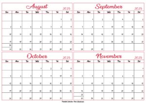 August to November Calendar 2025