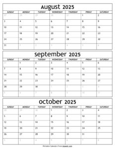 August to October 2025 Calendar