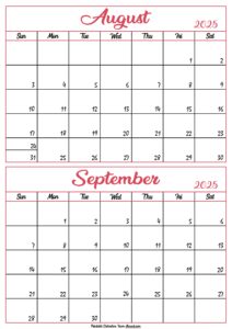 Calendar 2025 August September